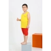 Moda Çizgi Erkek Çocuk Sıfır Kol Şortlu Sarı Penye Pijama Takımı 20434