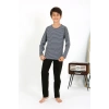 Moda Çizgi Erkek Çocuk Uzun Kol Penye Pijama Takım 20438 Gri