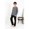 Moda Çizgi Erkek Çocuk Uzun Kol Penye Pijama Takım 20438 Gri