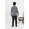 Moda Çizgi Erkek Çocuk Uzun Kol Penye Pijama Takım 20438 Gri