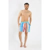 Moda Çizgi Erkek Desenli Fermuar Cepli Deniz Şortu Mavi 27526
