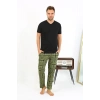 Moda Çizgi Erkek Ekoseli Desen Penye Tek Alt Pijama 27540 Haki