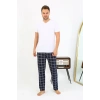 Moda Çizgi Erkek Ekoseli Desen Penye Tek Alt Pijama 27540 Lacivert
