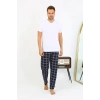 Moda Çizgi Erkek Ekoseli Desen Penye Tek Alt Pijama 27540 Lacivert