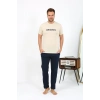 Moda Çizgi Erkek Kısa Kol Penye Pijama Takımı 6867 Krem