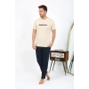 Moda Çizgi Erkek Kısa Kol Penye Pijama Takımı 6867 Krem