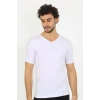 moda çizgi Erkek Likralı V Yaka Beyaz T-Shirt 65700