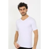 moda çizgi Erkek Likralı V Yaka Beyaz T-Shirt 65700