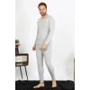 Moda Çizgi Erkek Pamuk Gri İçlik Takım 19103