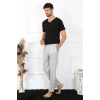 Moda Çizgi Erkek Pamuk Gri Tek Alt Pijama 27495