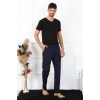 Moda Çizgi Erkek Pamuk Lacivert Tek Alt Pijama 27495