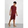 Moda Çizgi Erkek Pamuk Lakost Alt Üst Kaprili Pijama Takım Bordo 6872