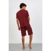 Moda Çizgi Erkek Pamuk Lakost Alt Üst Kaprili Pijama Takım Bordo 6872