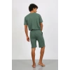 Moda Çizgi Erkek Pamuk Lakost Alt Üst Kaprili Pijama Takım Yeşil 6872