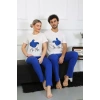 moda çizgi Erkek Pamuk Penye Sevgili Kombini Pijama Takımı Beyaz 50129 Tek Takım Fiyatıdır