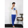 moda çizgi Erkek Pamuk Penye Sevgili Kombini Pijama Takımı Beyaz 50129 Tek Takım Fiyatıdır