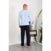 Moda Çizgi Erkek Penye Uzun Kol Pijama Takımı 6860 Buz Mavisi