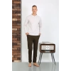 Moda Çizgi Erkek Penye Uzun Kol Pijama Takımı 6860 Ekru