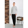 Moda Çizgi Erkek Penye Uzun Kol Pijama Takımı 6860 GRİ
