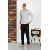 Moda Çizgi Erkek Penye Uzun Kol Pijama Takımı 6860 GRİ