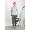 Moda Çizgi Erkek Penye Uzun Kol Pijama Takımı 6860 Su Yeşili