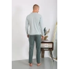 Moda Çizgi Erkek Penye Uzun Kol Pijama Takımı 6860 Su Yeşili