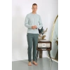 Moda Çizgi Erkek Penye Uzun Kol Pijama Takımı 6860 Su Yeşili