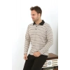 Moda Çizgi Erkek Polo Yaka Uzun Kol Penye Pijama Takımı 6862 Krem