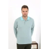 Moda Çizgi Erkek Polo Yaka Uzun Kol Penye Pijama Takımı 6862 Su Yeşili