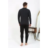 Moda Çizgi Erkek Polo Yaka Uzun Kol Penye Pijama Takımı Antrasit 6865