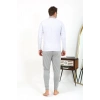 Moda Çizgi Erkek Polo Yaka Uzun Kol Penye Pijama Takımı Gri 6864