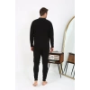 Moda Çizgi Erkek Polo Yaka Uzun Kol Penye Pijama Takımı Siyah 6864