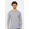 Moda Çizgi Erkek Sıfır Yaka Uzun Kol Gri Fanila 6590