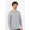 Moda Çizgi Erkek Sıfır Yaka Uzun Kol Gri Fanila 6590