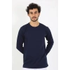 Moda Çizgi Erkek Sıfır Yaka Uzun Kol Lacivert Fanila 6590