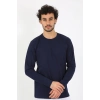Moda Çizgi Erkek Sıfır Yaka Uzun Kol Lacivert Fanila 6590