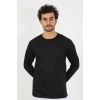 Moda Çizgi Erkek Sıfır Yaka Uzun Kol Siyah Fanila 6590