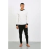 Moda Çizgi Erkek Uzun Kol Manşetli Paça Penye Pijama Takımı 6870 Beyaz