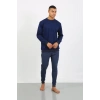 Moda Çizgi Erkek Uzun Kol Manşetli Paça Penye Pijama Takımı 6870 Lacivert