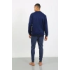Moda Çizgi Erkek Uzun Kol Manşetli Paça Penye Pijama Takımı 6870 Lacivert