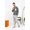 Moda Çizgi Erkek Uzun Kol Penye Antrasit Pijama Takımı 6861
