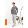 Moda Çizgi Erkek Uzun Kol Penye Antrasit Pijama Takımı 6861