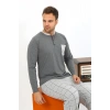 Moda Çizgi Erkek Uzun Kol Penye Antrasit Pijama Takımı 6861