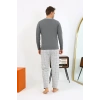 Moda Çizgi Erkek Uzun Kol Penye Antrasit Pijama Takımı 6861