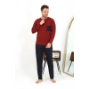 Moda Çizgi Erkek Uzun Kol Penye Bordo Pijama Takımı 6861