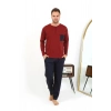 Moda Çizgi Erkek Uzun Kol Penye Bordo Pijama Takımı 6861