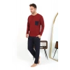 Moda Çizgi Erkek Uzun Kol Penye Bordo Pijama Takımı 6861