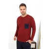 Moda Çizgi Erkek Uzun Kol Penye Bordo Pijama Takımı 6861