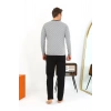 Moda Çizgi Erkek Uzun Kol Penye Füme Pijama Takımı 6861