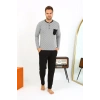 Moda Çizgi Erkek Uzun Kol Penye Füme Pijama Takımı 6861
